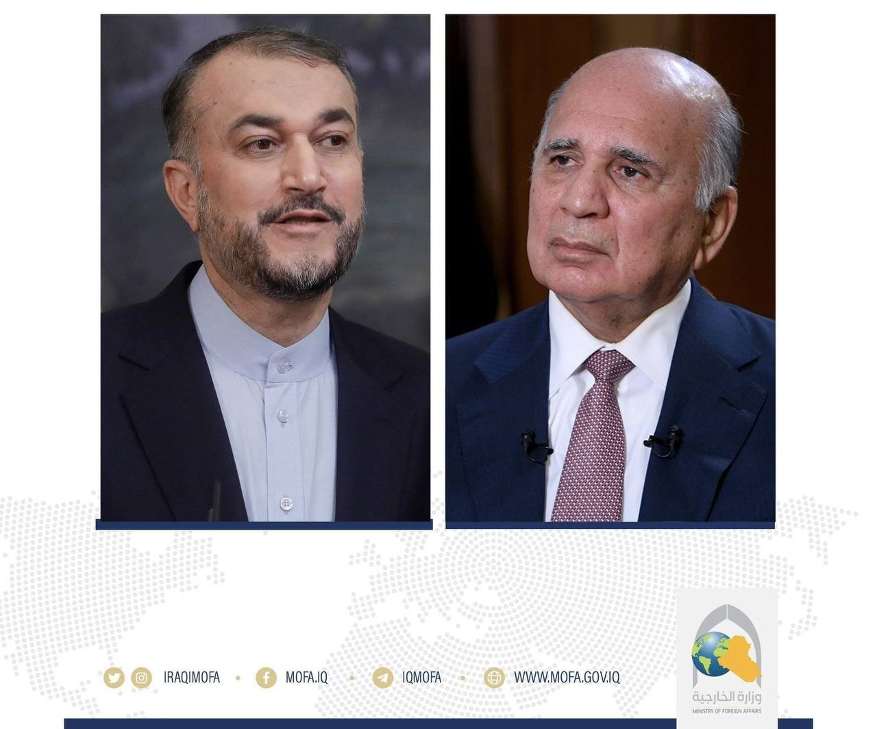 وزير الخارجية يؤكد لنظيره الإيراني موقف العراق الثابت تجاه القضيَّة الفلسطينيَّة